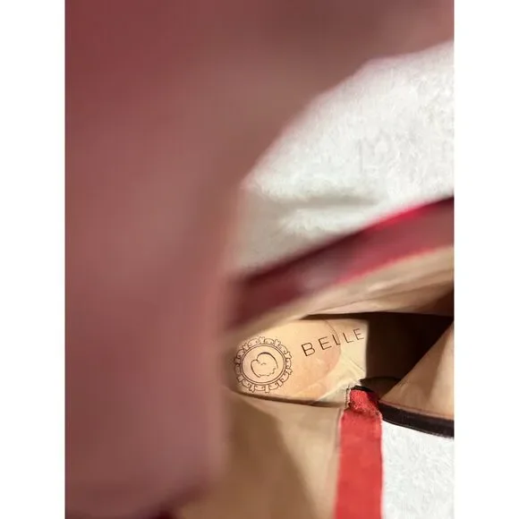 Vintage 90's Y2K Red Leather Pointed Toe Kitten Heel Ankle Boots by BELLE - Picture 9 of 11